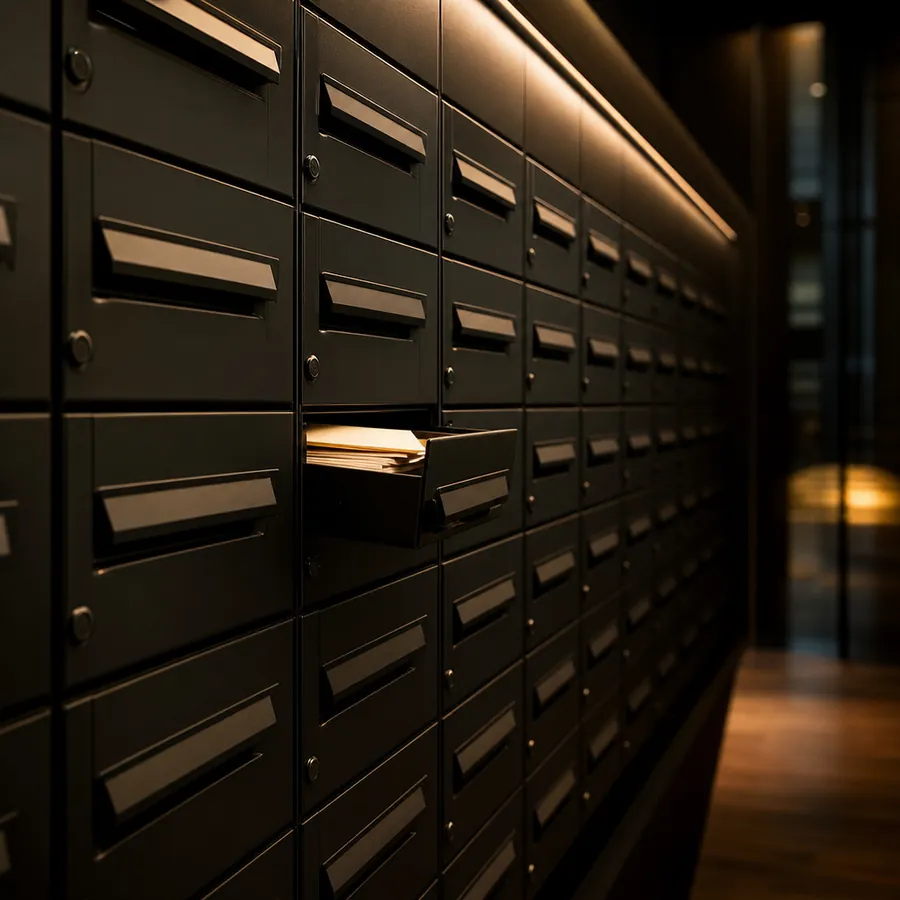 Mur de casiers de courrier professionnels dans une agence